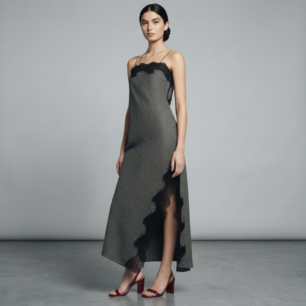 Zara Women's Collection Limited Edition Lace Trimmed Wool-Blend Dress NWT, Med
